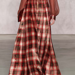 Women's Velvet Dress | Maxi Plaid Button Front Chiffon Sleeve