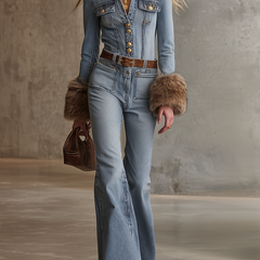 Women's Flare Jeans | Collared Neckline Button Closure Flared Leg