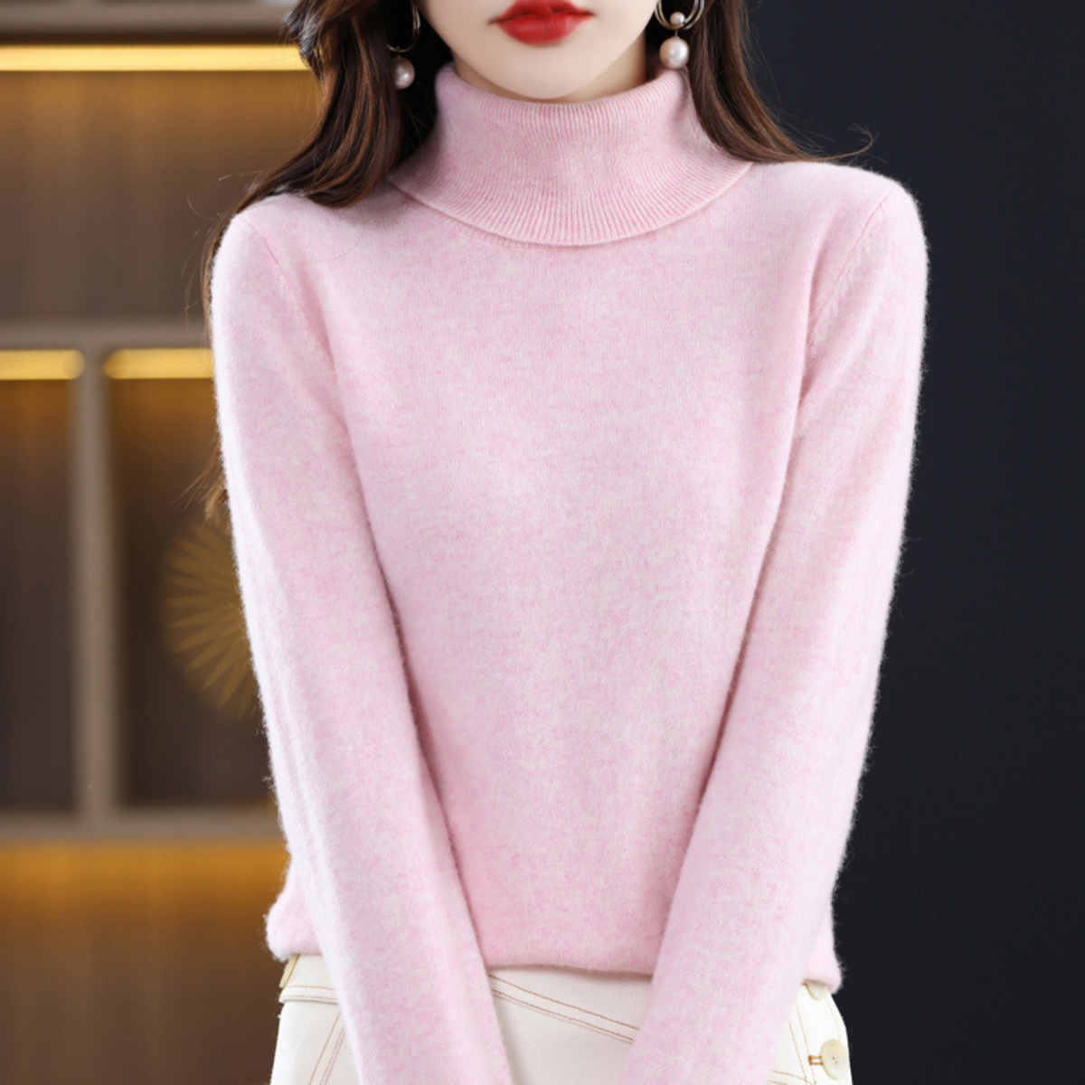 Women's Cashmere Sweater | Turtleneck Long Sleeve Knit
