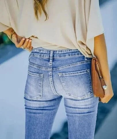 Women's Low Rise Bootcut Jeans | Flared Leg Button Closure Denim