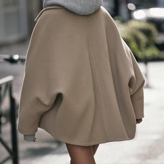 Women's Wool Coat | Oversized Fit Button Closure Collared