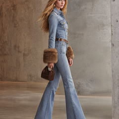 Women's Flare Jeans | Collared Neckline Button Closure Denim