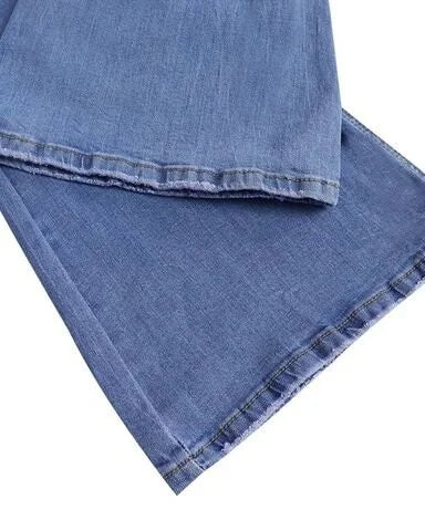 Women's Low Rise Bootcut Jeans | Flared Leg Button Closure Denim