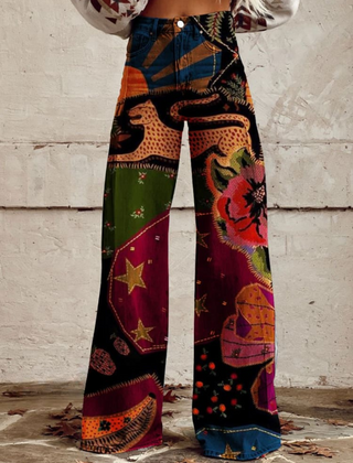 Women's Palazzo Pants | Wide Leg Celestial Print Button Fly