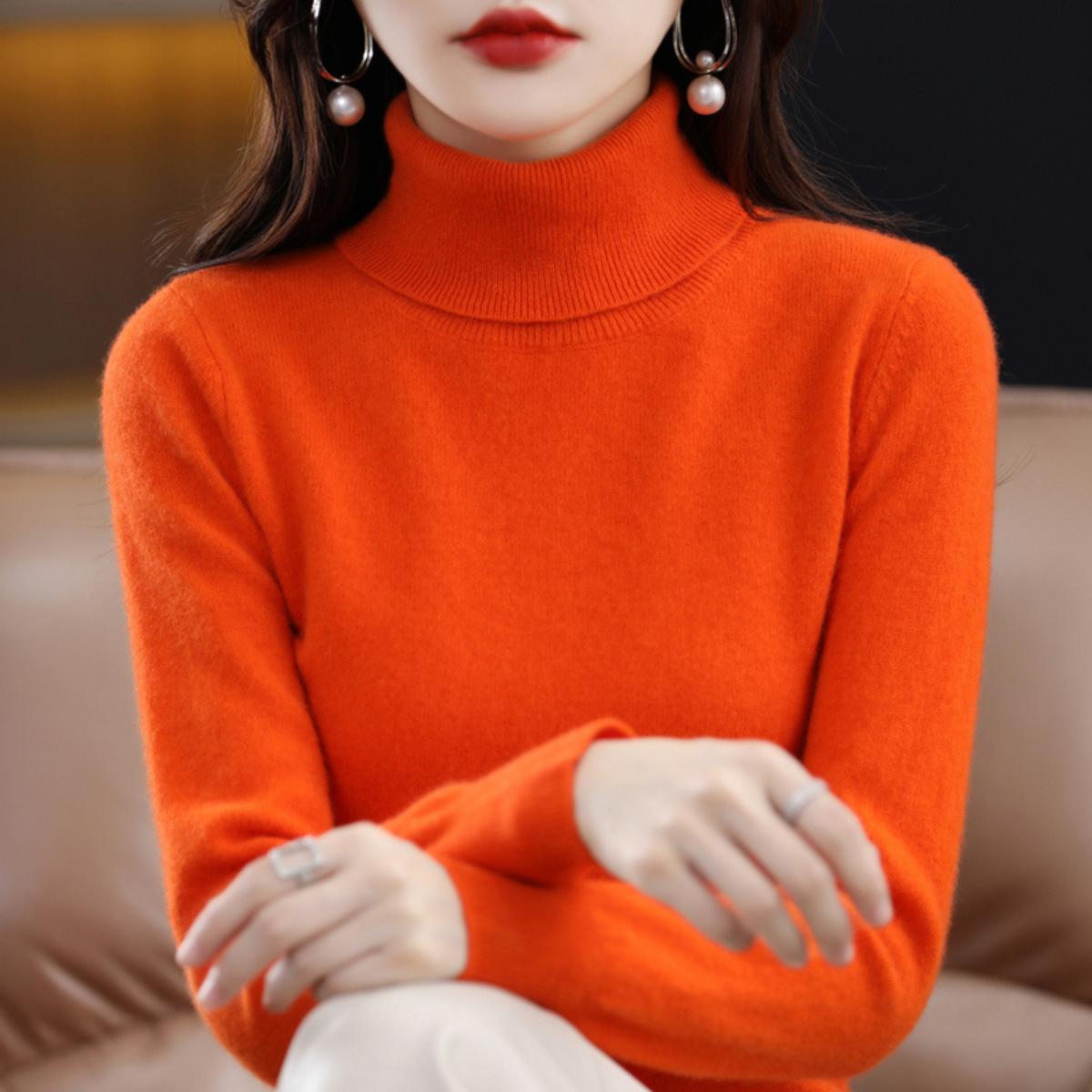 Women's Cashmere Sweater | Turtleneck Long Sleeve Knit