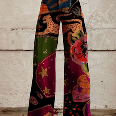 Women's Palazzo Pants | Wide Leg Celestial Print Button Fly