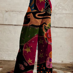 Women's Palazzo Pants | Wide Leg Celestial Print Button Fly