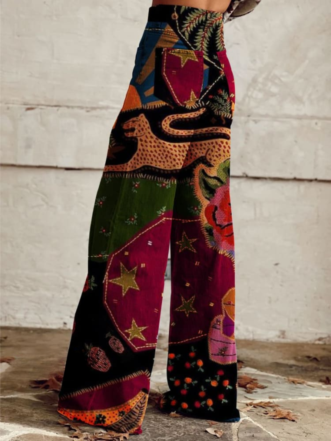 Women's Palazzo Pants | Wide Leg Celestial Print Button Fly