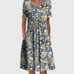 Women's Vacation Dress | Midi Round Neck Printed Short Sleeve