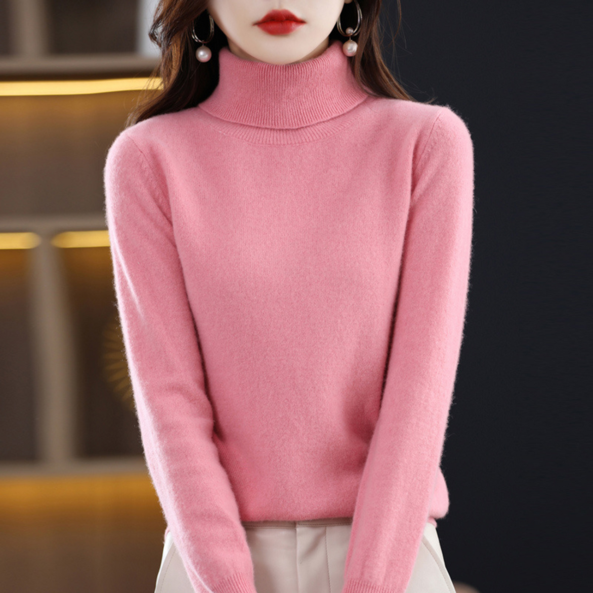 Women's Cashmere Sweater | Turtleneck Long Sleeve Knit