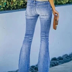 Women's Low Rise Bootcut Jeans | Flared Leg Button Closure Denim