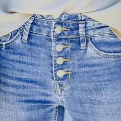 Women's Low Rise Bootcut Jeans | Flared Leg Button Closure Denim