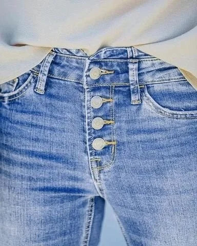 Women's Low Rise Bootcut Jeans | Flared Leg Button Closure Denim