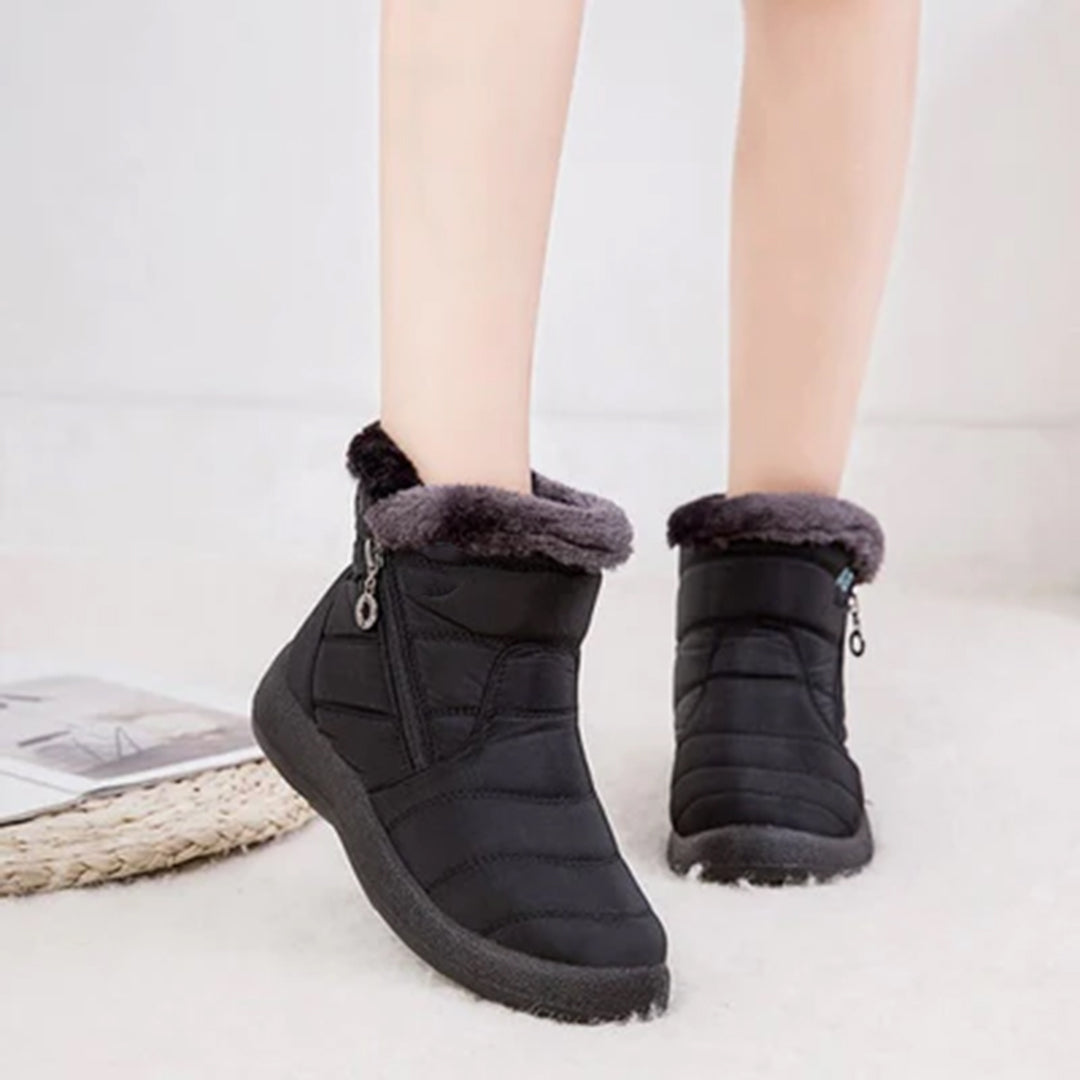 Women's Snow Boots | Faux Fur Collar Quilted Ankle Waterproof