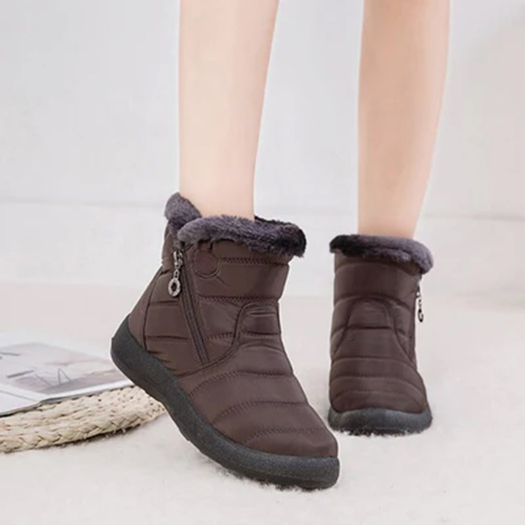 Women's Snow Boots | Faux Fur Collar Quilted Ankle Waterproof