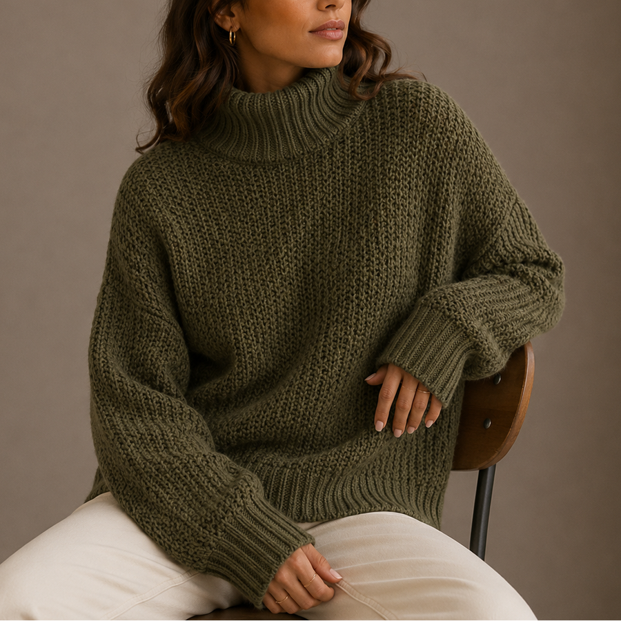Women's Turtleneck | Chunky Knit Oversized Dropped Shoulder