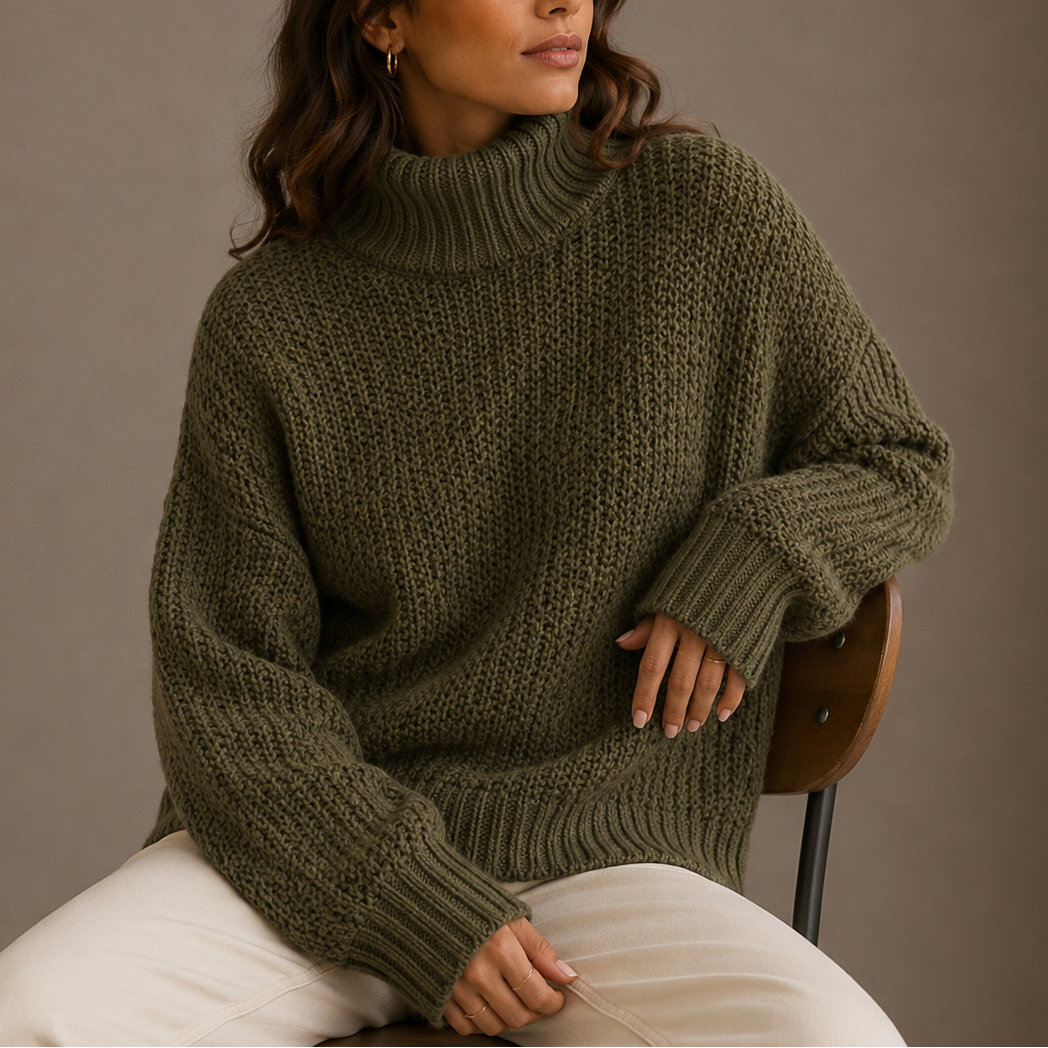 Women's Turtleneck | Chunky Knit Oversized Dropped Shoulder