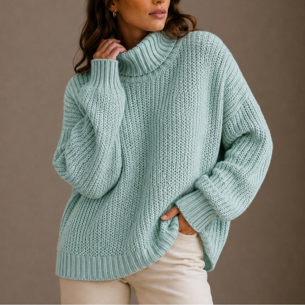 Women's Turtleneck | Chunky Knit Oversized Dropped Shoulder