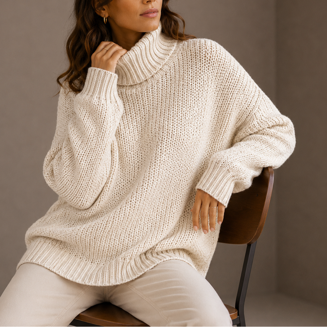 Women's Turtleneck | Chunky Knit Oversized Dropped Shoulder
