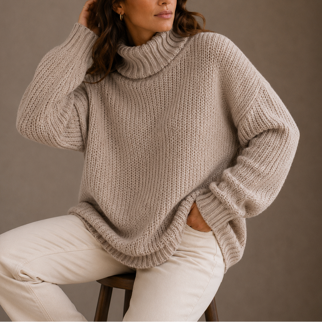 Women's Turtleneck | Chunky Knit Oversized Dropped Shoulder