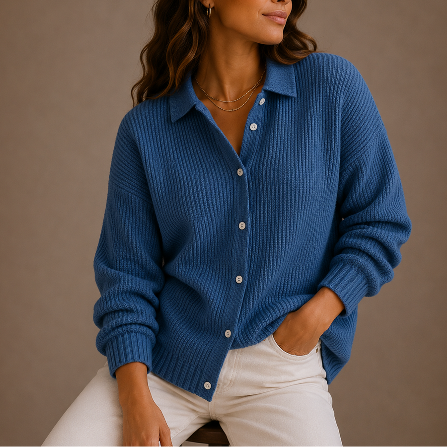 Women's Cardigan | Collared Button-Up Relaxed Fit Knit