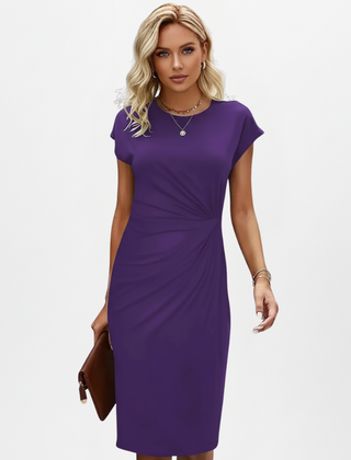 Women's Semi-Formal Dress | Midi Knit Round Neckline Cap Sleeves