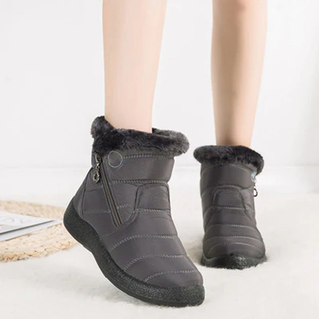 Women's Snow Boots | Faux Fur Collar Quilted Ankle Waterproof