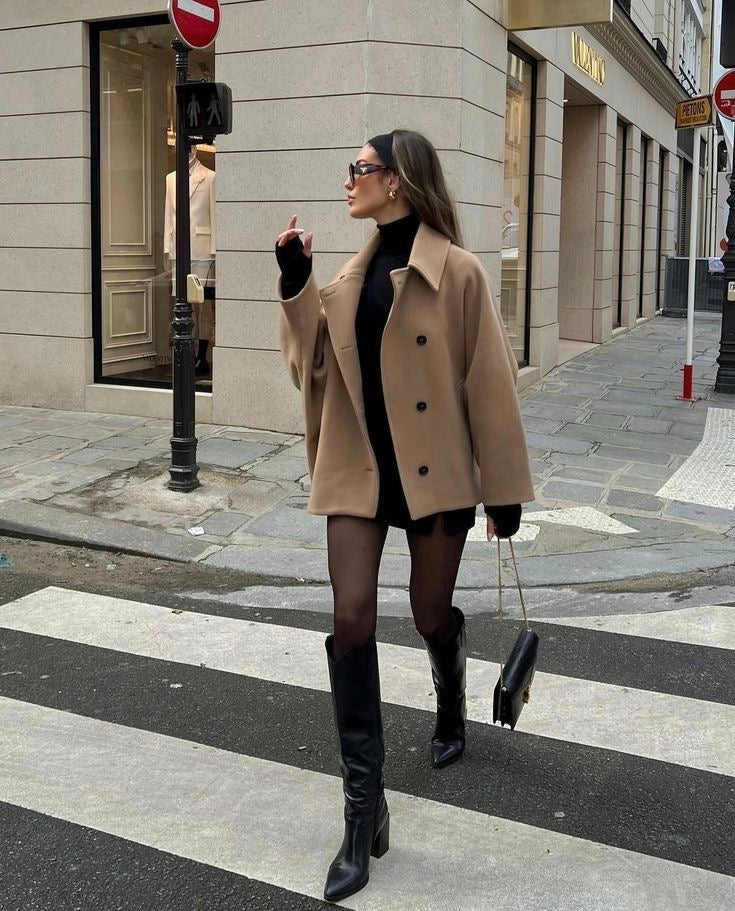 Women's Wool Coat | Oversized Fit Button Closure Collared