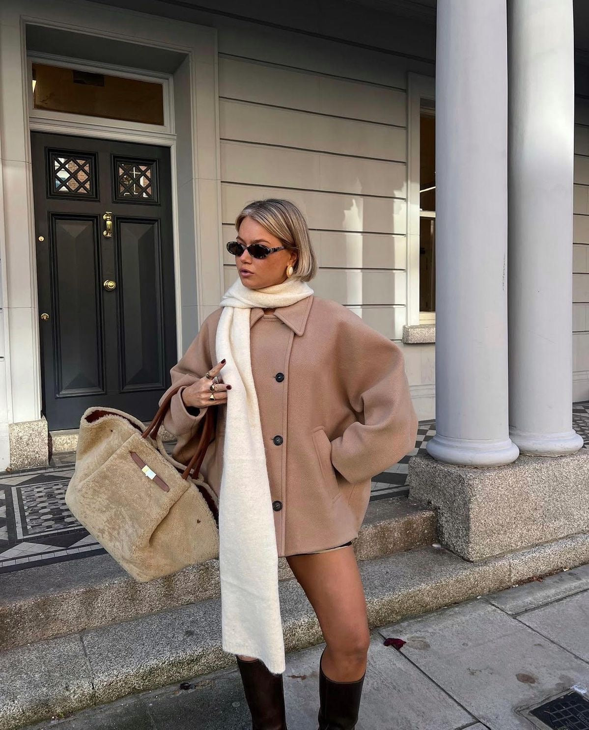 Women's Wool Coat | Oversized Fit Button Closure Collared