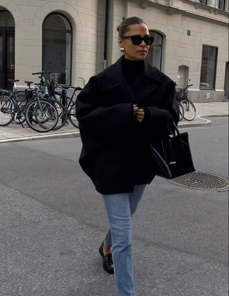 Women's Wool Coat | Oversize Fit Button Closure Collar