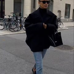Women's Wool Coat | Oversized Fit Button Closure Collared