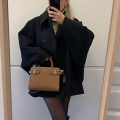 Women's Wool Coat | Oversize Fit Button Closure Collar