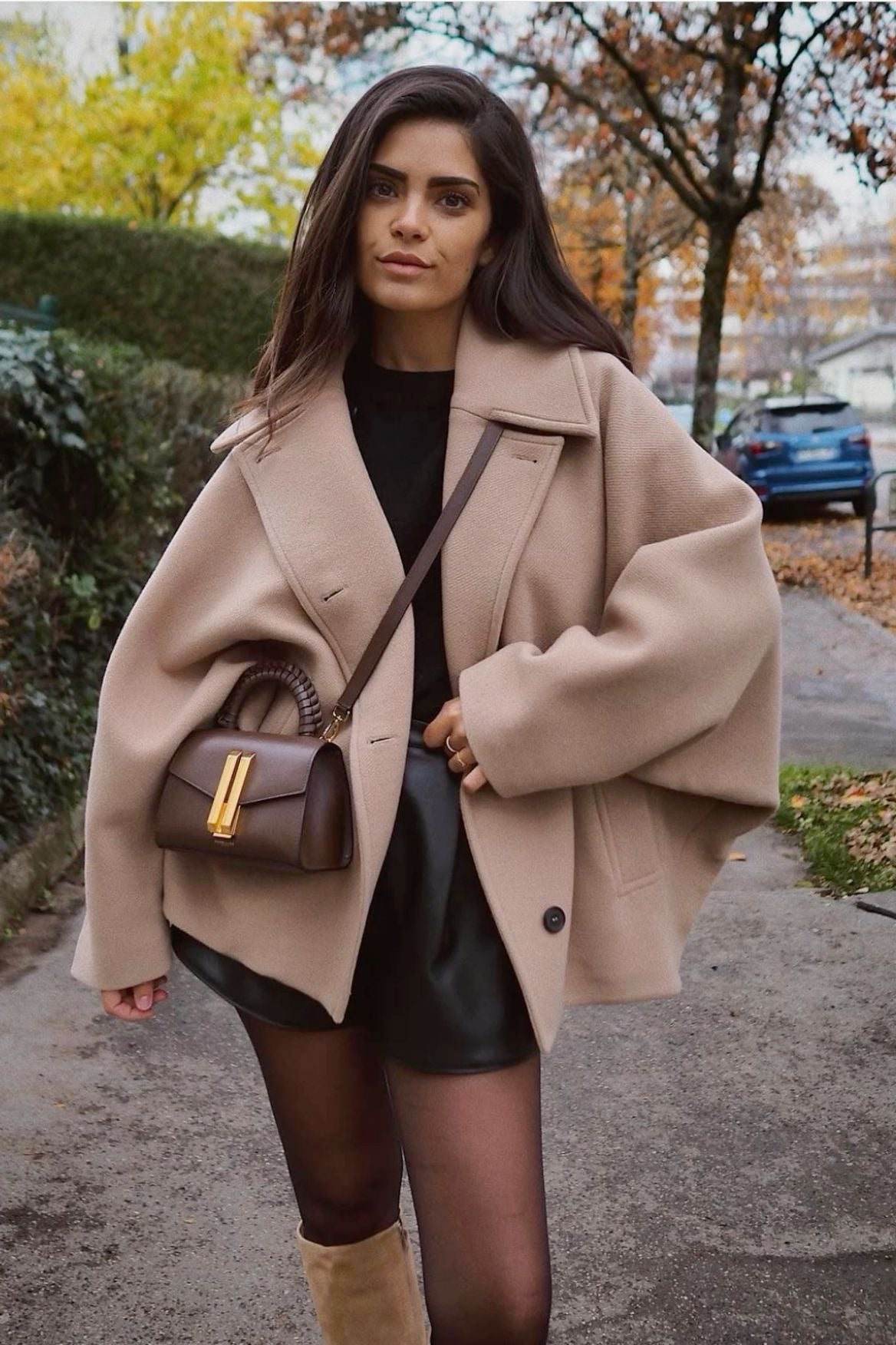 Women's Wool Coat | Oversized Fit Button Closure Collared