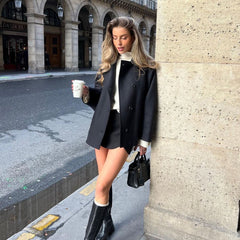 Women's Wool Coat | Oversized Fit Button Closure Collared