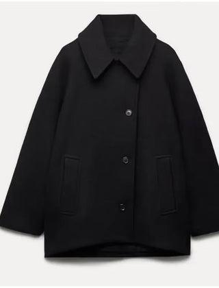 Women's Wool Coat | Oversize Fit Button Closure Collar