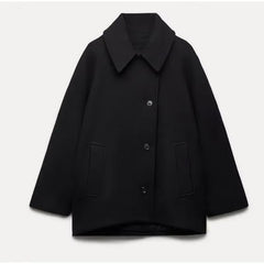 Women's Wool Coat | Oversized Fit Button Closure Collared