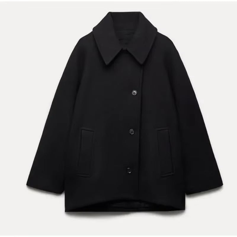 Women's Wool Coat | Oversized Fit Button Closure Collared