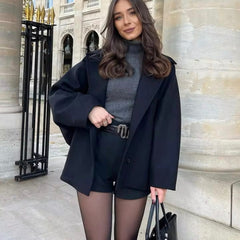 Women's Wool Coat | Oversized Fit Button Closure Collared