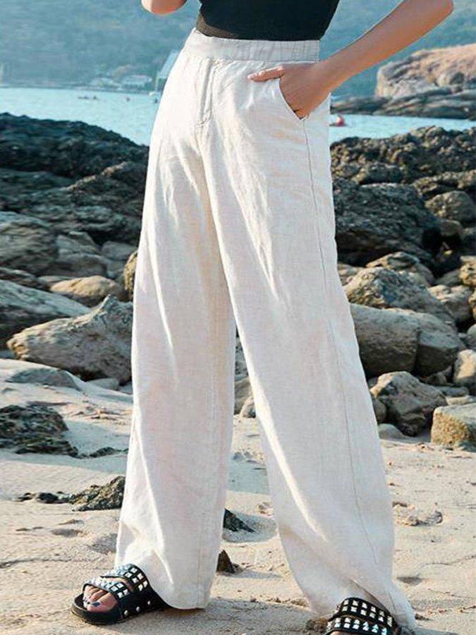 Women's Palazzo Pants | Wide-Leg Elastic Waist Linen Relaxed