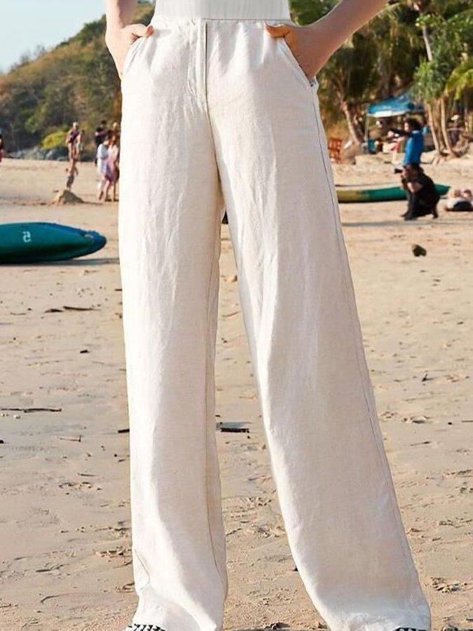 Women's Palazzo Pants | Wide-Leg Elastic Waist Linen Relaxed