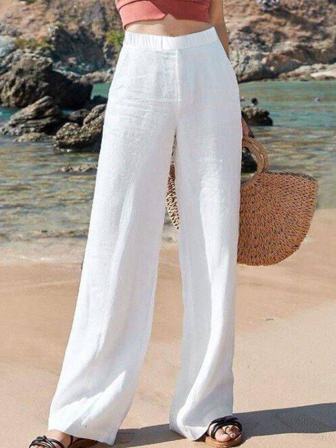 Women's Palazzo Pants | Wide-Leg Elastic Waist Linen Relaxed