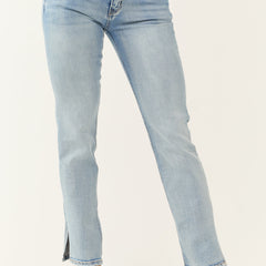 Chic light blue straight-leg jeans for women, ideal for versatile everyday style & summer fashion.