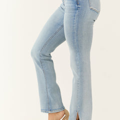 Effortless light blue straight-leg jeans for women, perfect for versatile, comfortable casual wear.