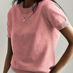 Comfortable short sleeve knit top for women, perfect for versatile everyday wear.
