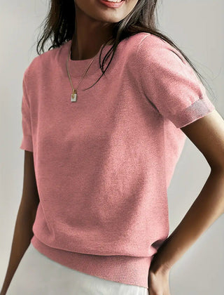 Comfortable short sleeve knit top for women, perfect for versatile everyday wear.