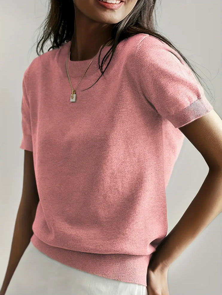 Comfortable short sleeve knit top for women, perfect for versatile everyday wear.