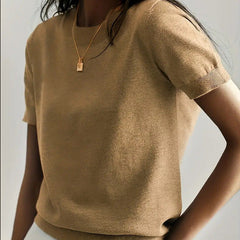 Chic women's lightweight knit sweater with short sleeves, ideal for casual elegance.