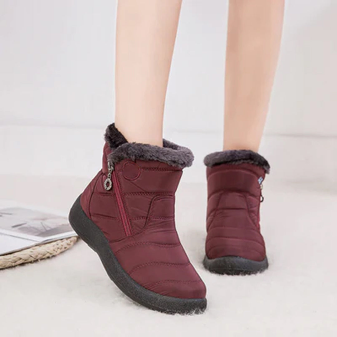 Women's Snow Boots | Faux Fur Collar Quilted Ankle Waterproof