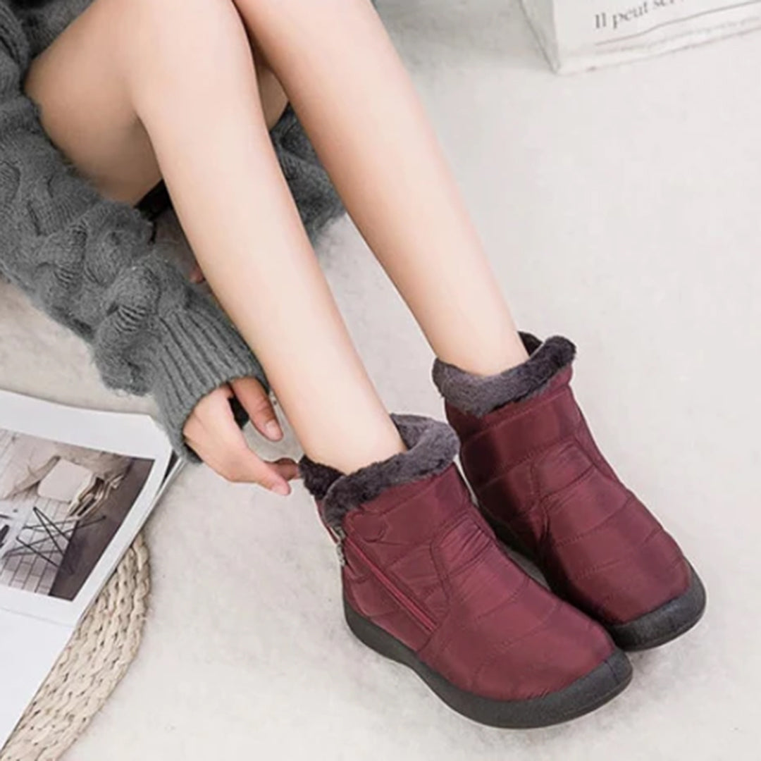 Women's Snow Boots | Faux Fur Collar Quilted Ankle Waterproof