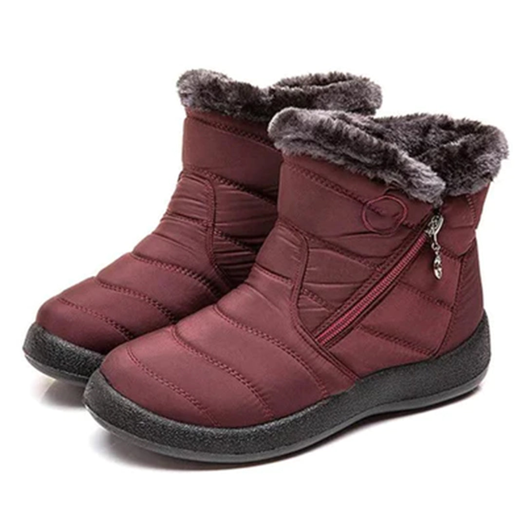 Women's Snow Boots | Faux Fur Collar Quilted Ankle Waterproof